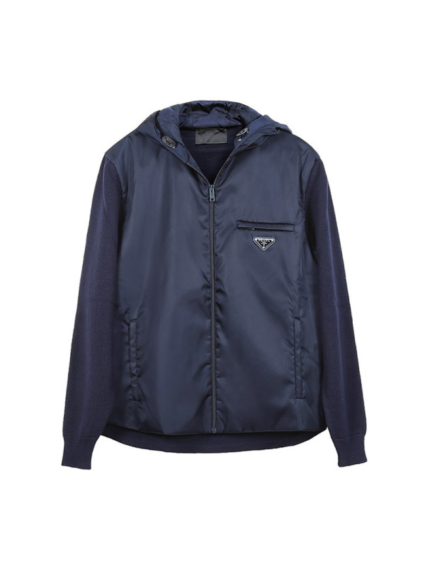 prada普拉达男士绵羊毛锦纶连帽羊毛衫夹克外套umg0261jf4