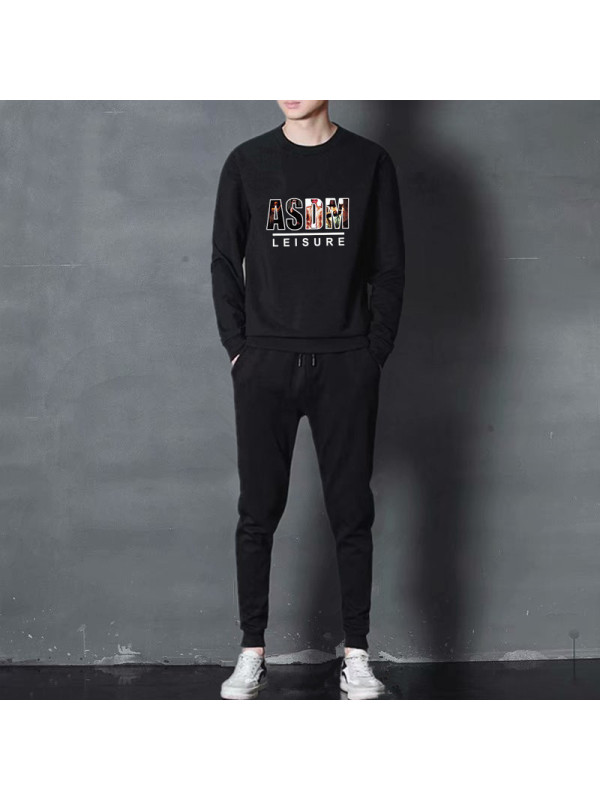 新款男士休闲套装春秋韩版帅气潮流时尚运动印花衣服