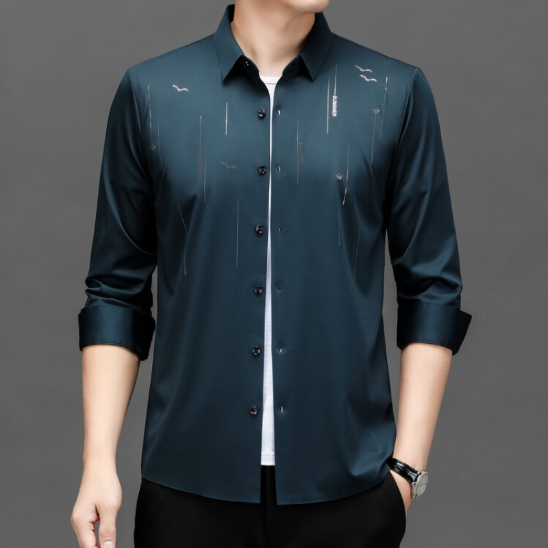 冬季新款加绒加厚男士衬衫无痕植绒衬衣男士保暖打底衬衣