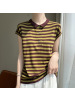 夏季新款曲珠条纹短袖T恤衫女气质POLO领针织衫上衣百搭宽松