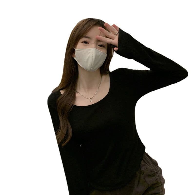 长袖T恤女式秋冬新款潮ins不规则修身学生休闲短款上衣少女打底衫图片
