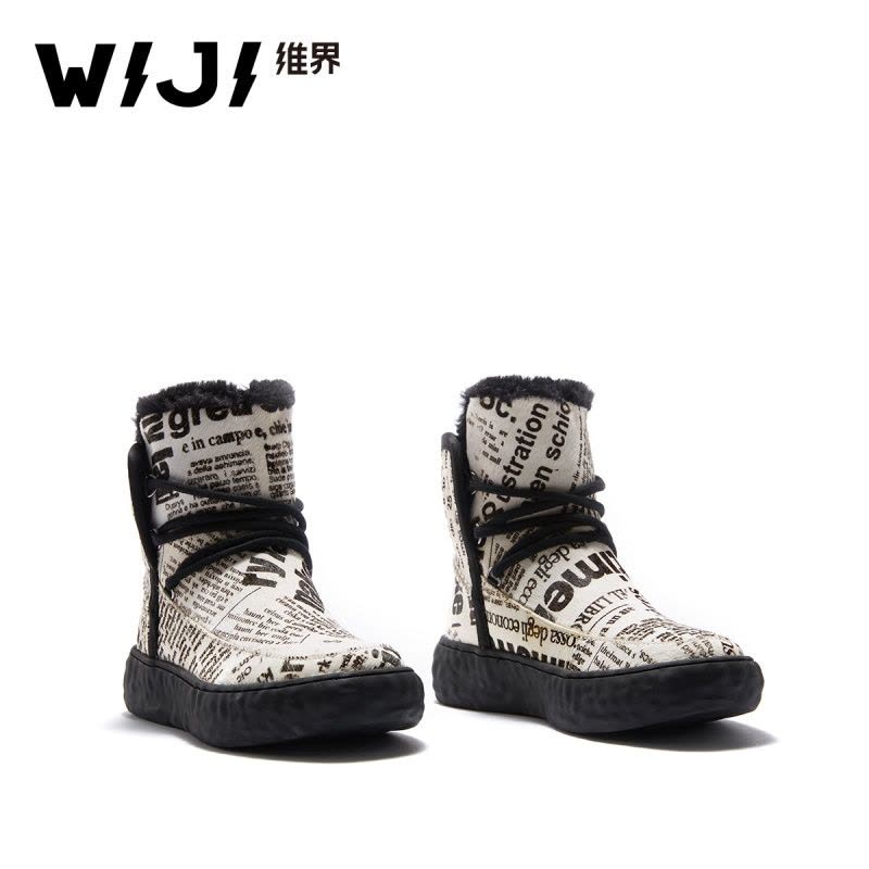 WIJI冬季新款加绒保暖雪地靴字母印花个性潮流舒适青春靓丽女鞋女图片