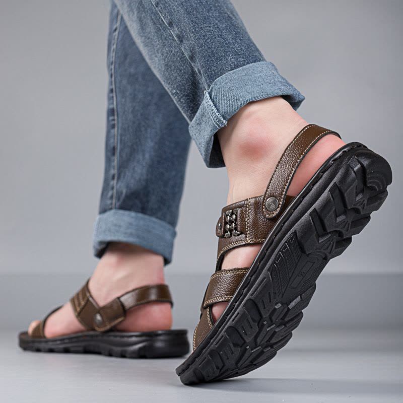 男凉鞋真皮夏季拖鞋新款头层牛皮男士休闲沙滩鞋爸爸鞋子图片