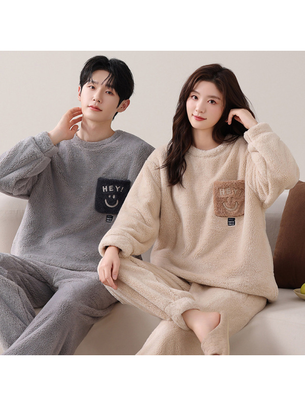 情侣睡衣女款春秋冬季珊瑚绒加厚加绒保暖一男士一女士家居服套装