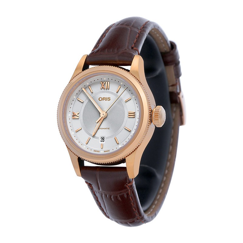 豪利时oris瑞士手表文化系列经典日历腕表285mm银盘皮带自动机械表女