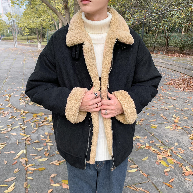 【COMEACROSS】冬装韩版加厚工装棉衣宽松羊羔毛翻领厚棉服棉袄