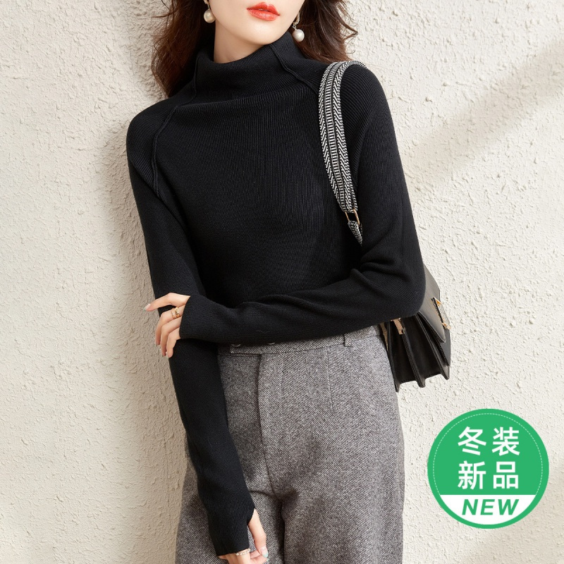 OUNIXUE欧昵雪 | [简约高领毛衣]秋冬季纯色插肩袖打底衫显瘦长袖针织衫女