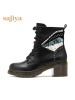 Safiya/索菲娅牛皮圆头铆钉粗跟英伦马丁靴短靴女靴子SF64116119
