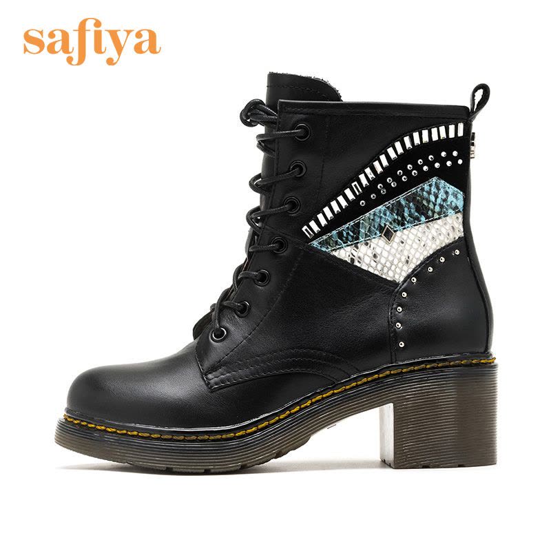 Safiya/索菲娅牛皮圆头铆钉粗跟英伦马丁靴短靴女靴子SF64116119图片