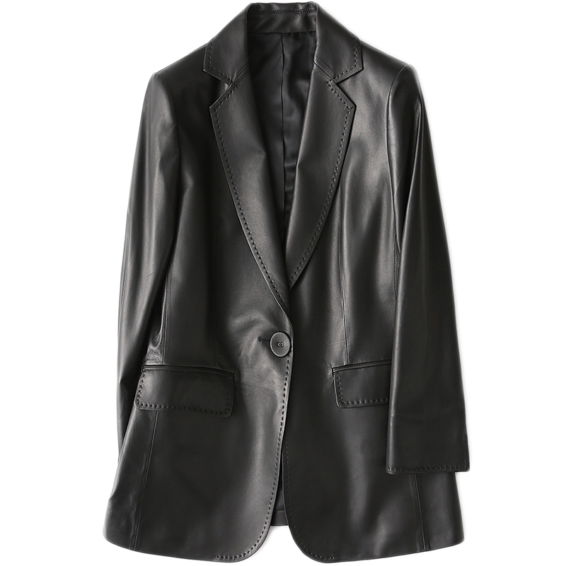 憨厚皇后2018春季新款海宁真皮皮衣女士修身绵羊皮小西装外套70