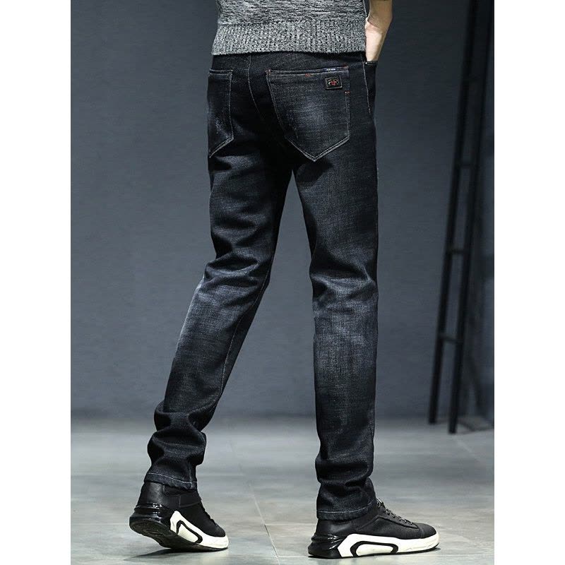 冬季中年男士高端牛仔裤柔软防风休闲裤加绒品质商务男裤图片