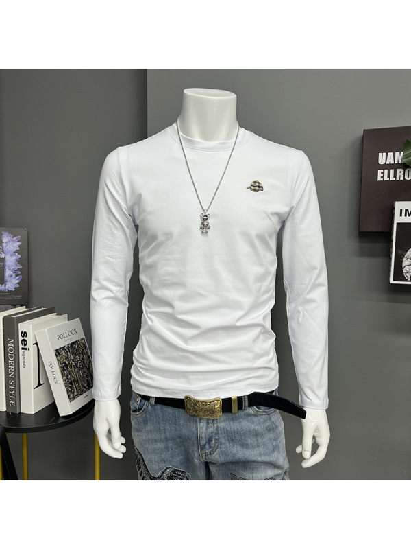 欧货新款男士长袖T恤打底衫圆领潮i帽子修身上衣内搭时尚秋装春秋