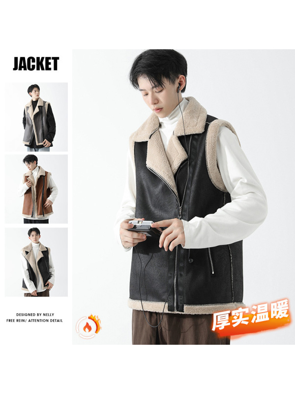 马甲男背心冬季新款复古机车服棉服高街痞帅加绒马甲男士坎肩外套