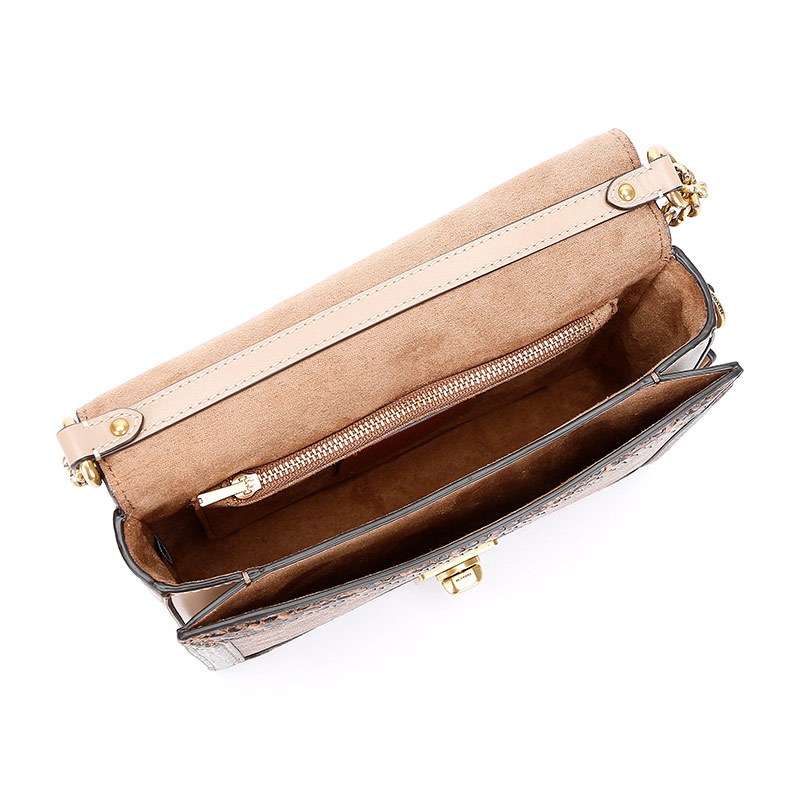 蔻驰coach奢侈品女士专柜款涂层帆布蛇皮手提单肩斜挎包小号卡其拼色