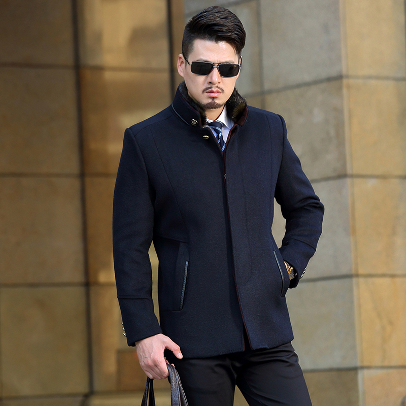 冰洁冬季羊毛呢子大衣男士中年爸爸装休闲宽松百搭舒适呢子外套