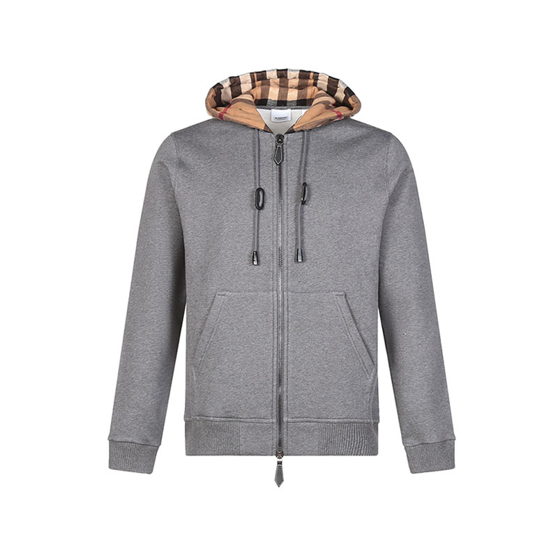 博柏利巴宝莉burberry男款棉质薄绒款格纹连帽拉链运动上衣外套