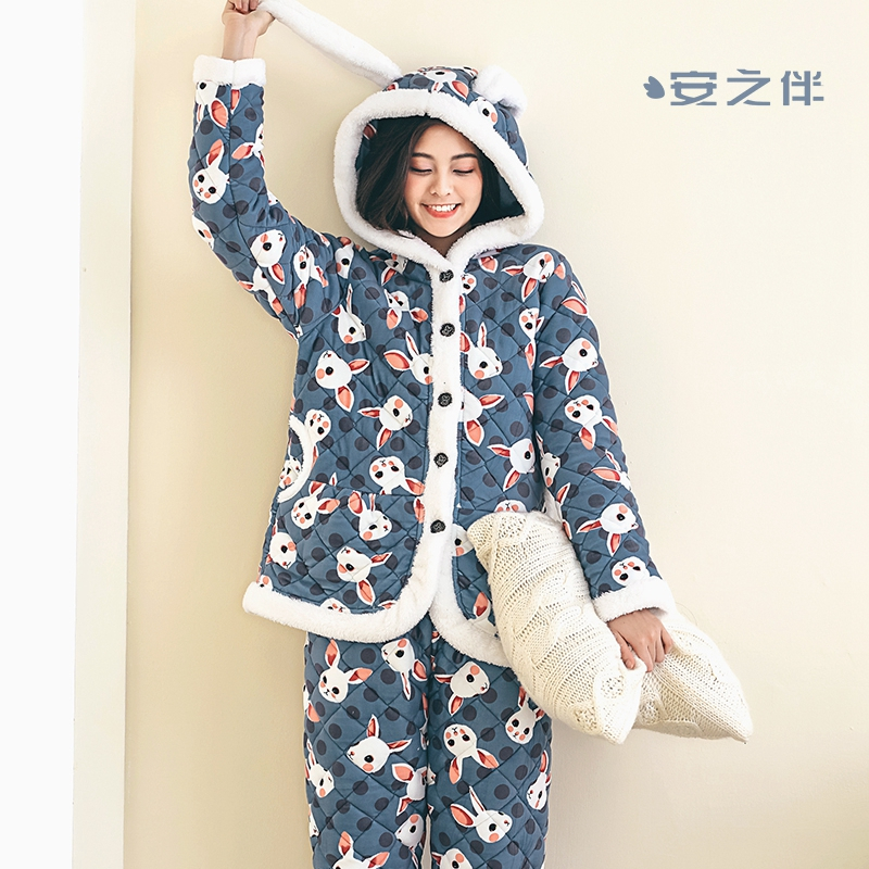 安之伴特卖珊瑚绒夹棉睡衣女秋冬加厚保暖绒甜美可爱可外穿家居服套装