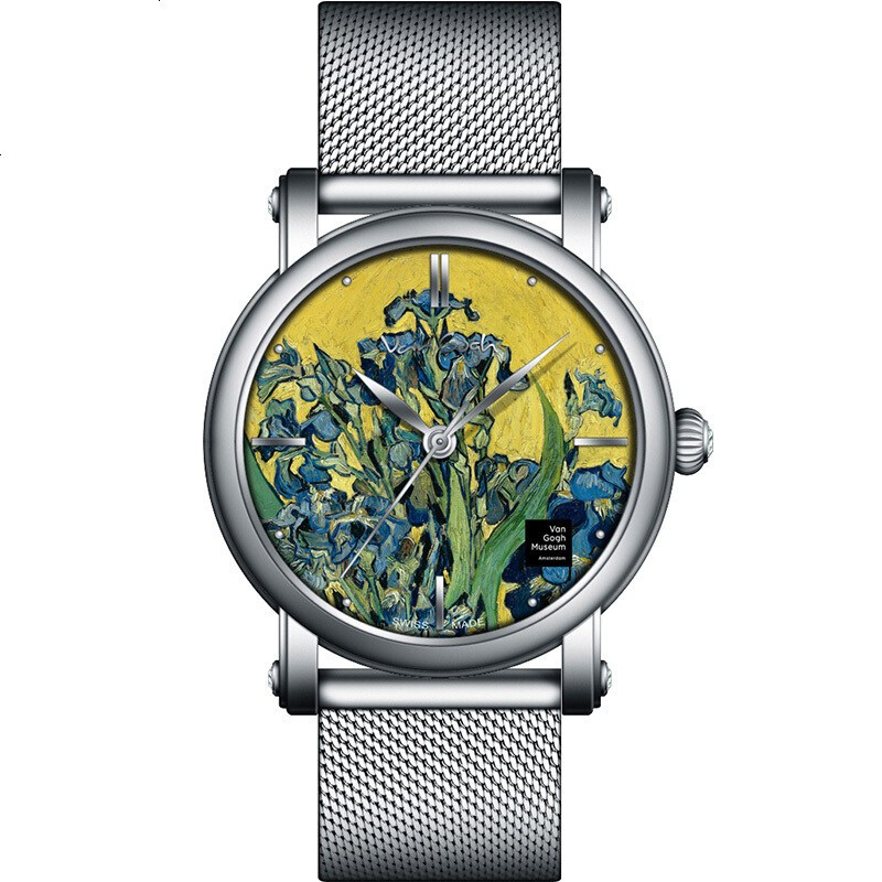 梵高（VAN GOGH）瑞士手表女士 不锈钢钢带 时尚潮流 石英表 女士生养紫色鸢尾花的花瓶 Lady10-M