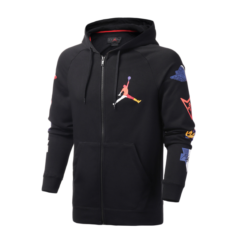 NIKE男装夹克2019年新款JORDAN花臂炫彩LOGO连帽外套运动服CJ7880