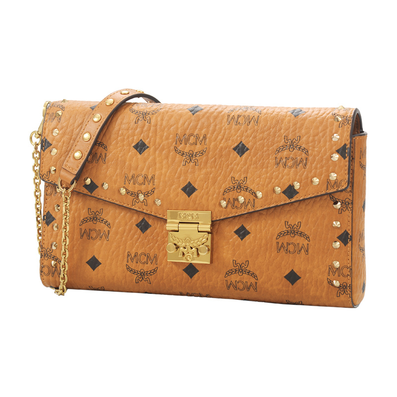 MCM 女士 Millie Visetos系列时尚中号干邑色铆钉单肩斜挎包 MYZ9SME26CO001
