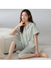 睡衣女夏季短袖七分裤开衫棉质翻领宽松大码休闲家居服套装可外穿
