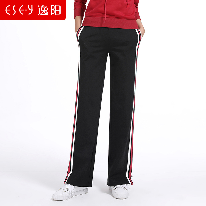 2018秋季新款运动校服裤女直筒侧边撞色开叉松紧腰弹力70299