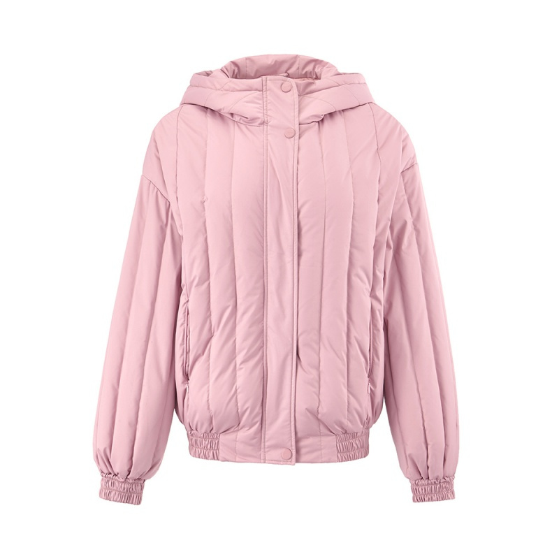 茵曼秋冬时尚减龄少女宽松保暖连帽粉色短款羽绒服女面包服外套潮