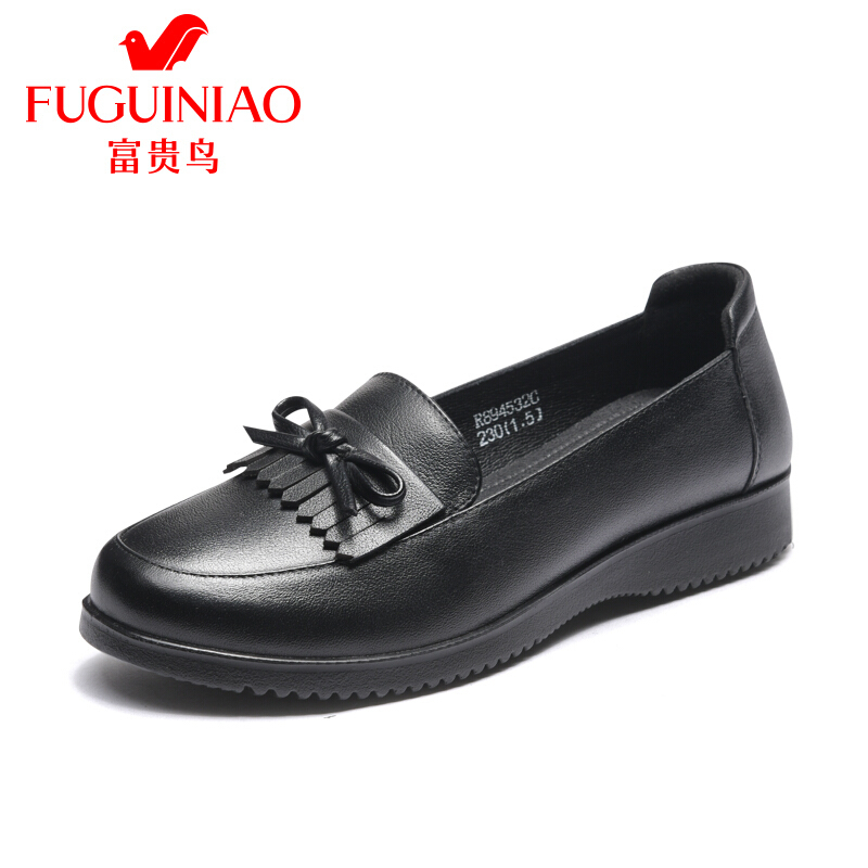 富贵鸟（FUGUINIAO)18年春季新款舒适简约坡跟气质蝴蝶结单鞋