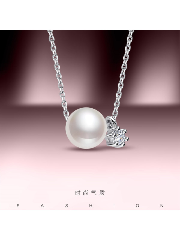 佰色传情(BRIR) 寓意好运项链s925银正圆珍珠吊坠单颗女生百搭锁骨链 BYX228