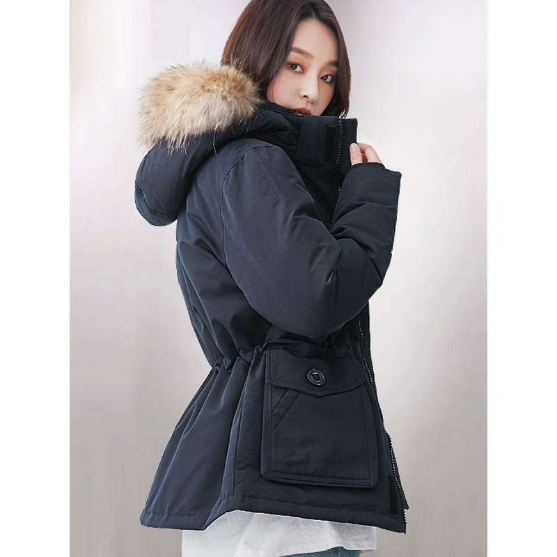 雅鹿羽绒服女中长款2019冬季新款韩版宽松大毛领收腰外套女装潮k