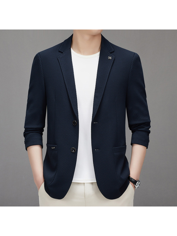 针织弹力便西春秋中厚男式休闲西服韩版修身小西装男外套