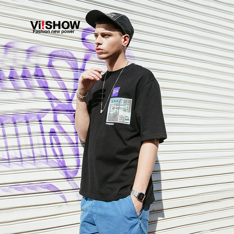 viishow短袖T恤男圆领黑色半袖男士上衣潮牌夏季宽松8