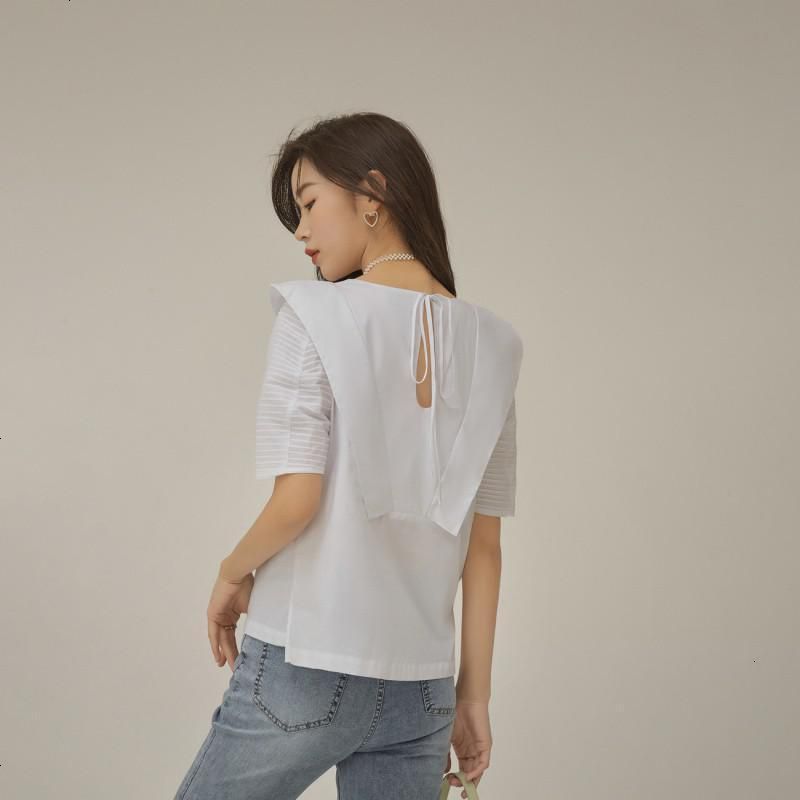 OtherMix小众百褶雪纺衫2021年夏季新款设计感圆领灯笼短袖女上衣