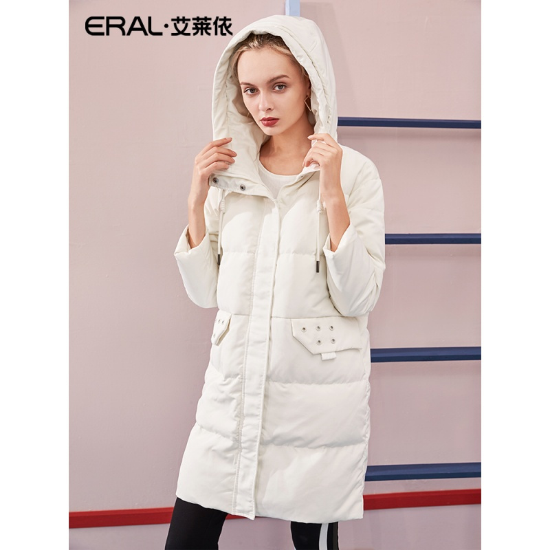 艾莱依2018冬装印花羽绒服女加厚中长款