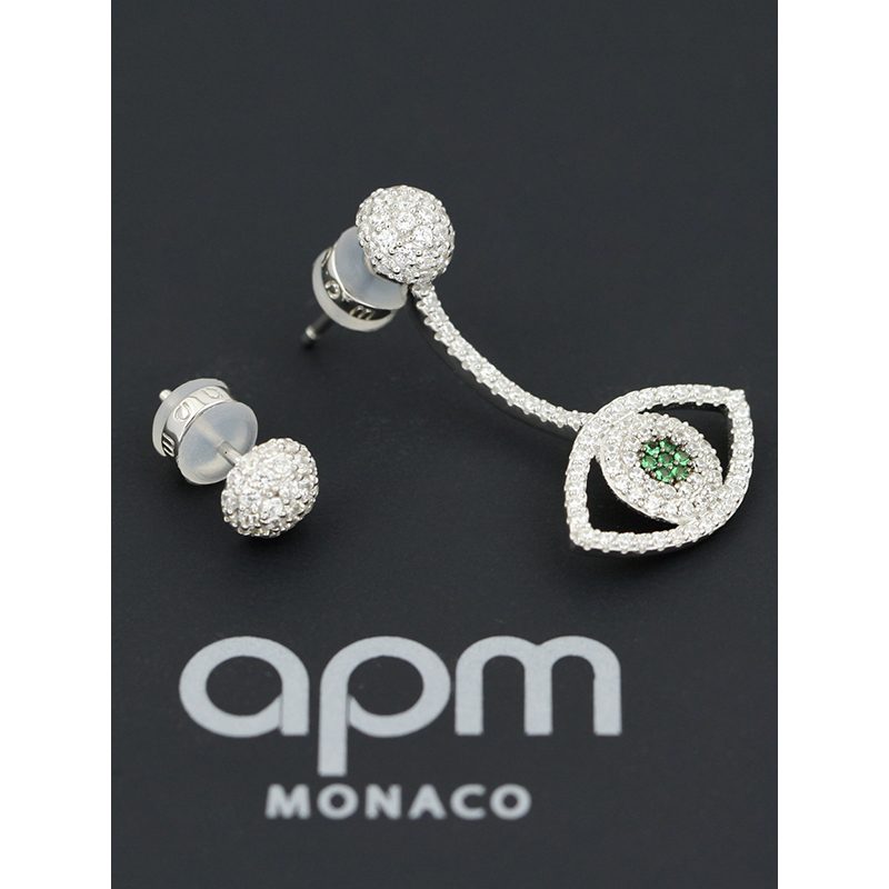 apm MONACO不对称幸运眼耳环银耳饰女士时尚恶魔之眼穿孔耳坠首饰AE9007XKG AE9007OXY