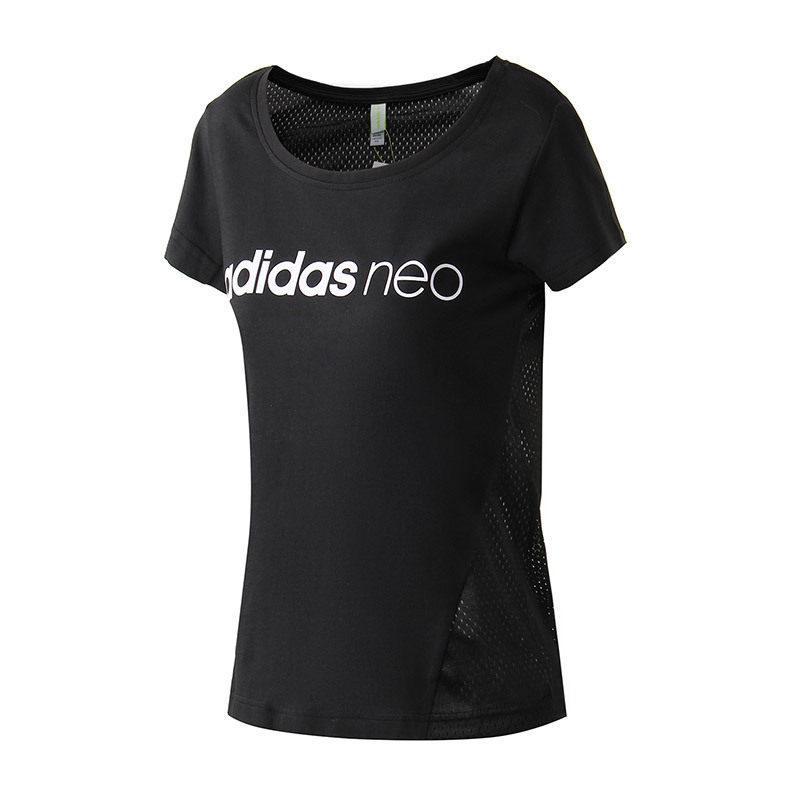 adidas阿迪达斯NEO女装透气LOGO款运动休闲短袖T恤CD6648 L CD6648黑色