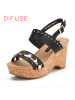 D：Fuse/迪芙斯新款牛皮铆钉防水台舒适高坡跟女鞋凉鞋DF62111072