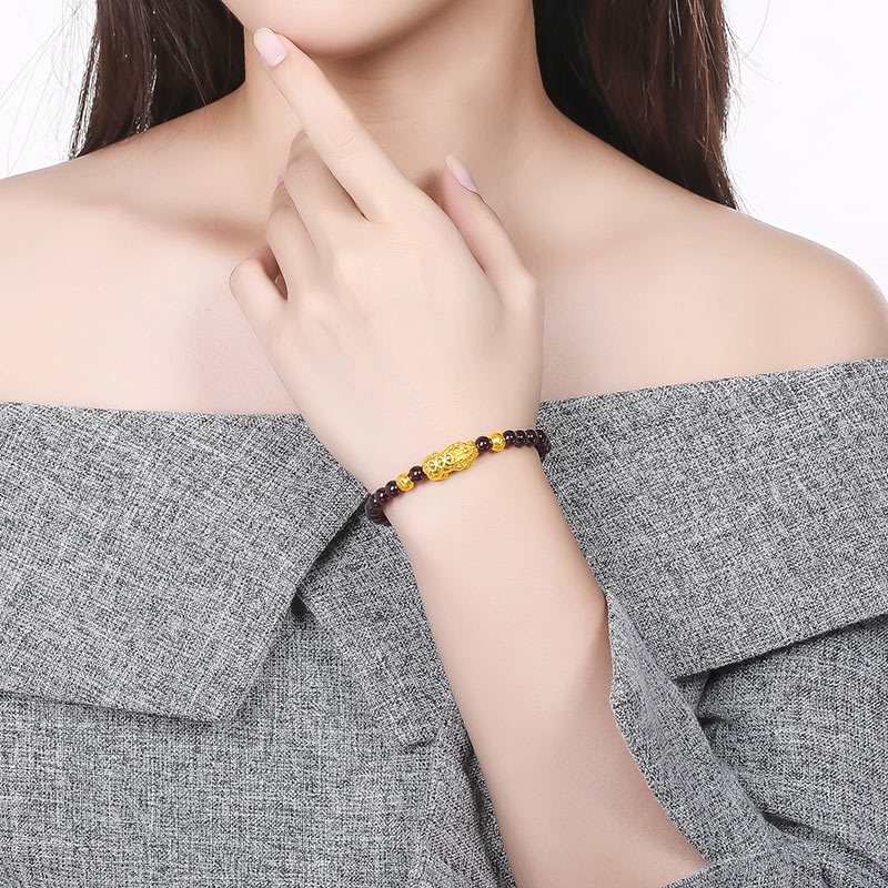 周六福(ZHOULIUFU)黄金貔貅手链足金女款手饰定价3D硬金手环手镯石榴石ADSL193485