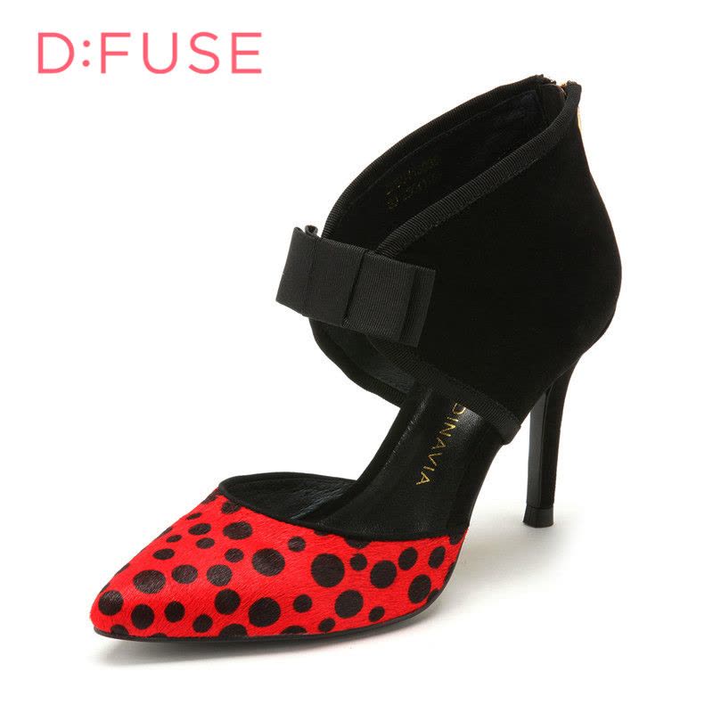 D：Fuse/迪芙斯秋羊皮波点拼色蝴蝶结尖头女单鞋DF53113086图片