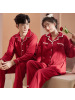 情侣睡衣女秋冬季开衫翻领长袖男大红韩版卡通宽松外穿家居服套装