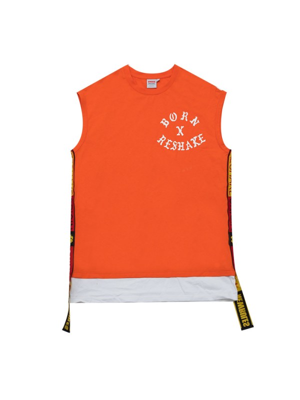 马克华菲潮牌RESHAKE华菲型格19夏【商场同款】时尚人物印撞色拼接无袖T恤