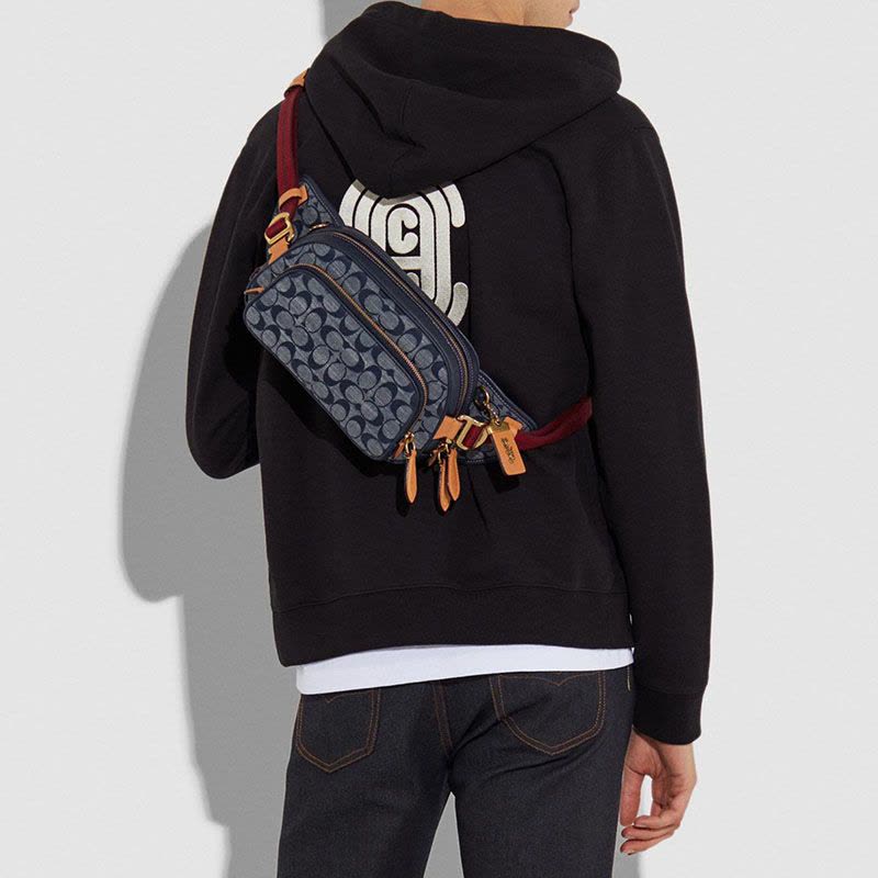 COACH\蔻驰 CHAMBRAY 男女通用款 中性款腰包单肩斜挎包 logo印花牛仔 26*14*7CM图片