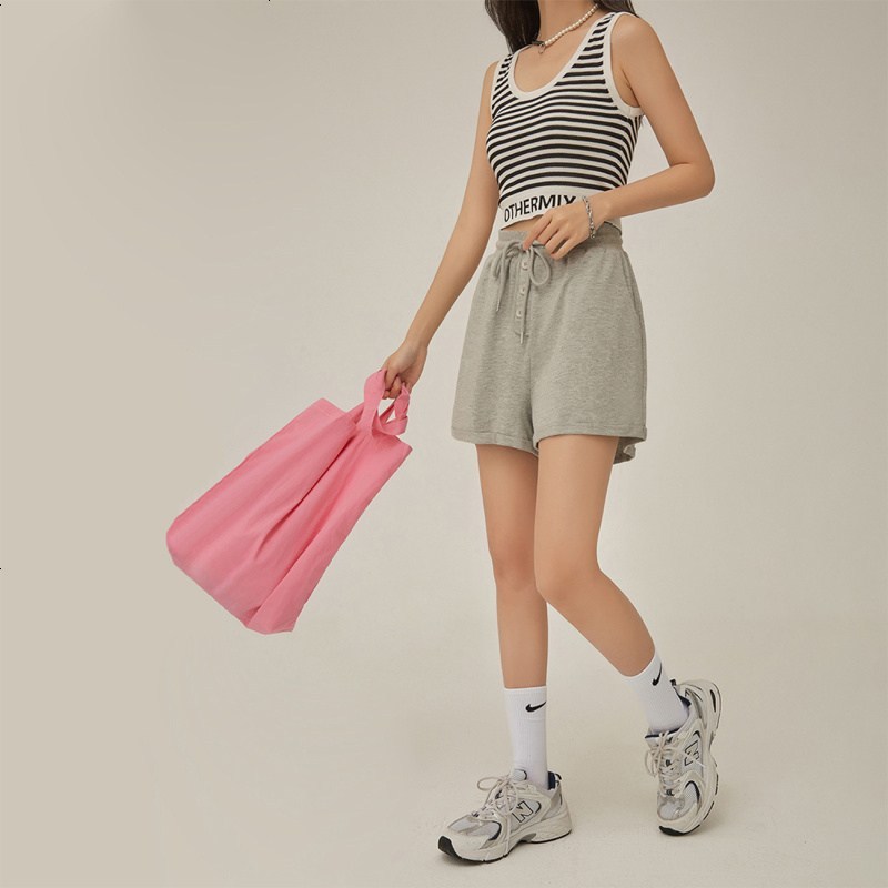 OtherMix高腰运动短裤2021年夏季新款韩版排扣系带薄款休闲裤子女