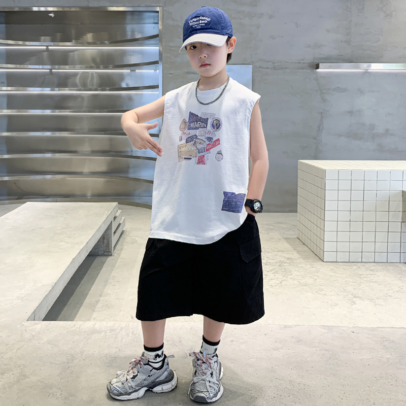 男童夏装套装2025新款夏季薄款短袖T恤帅气时髦t大童男孩儿童背心