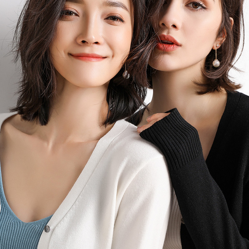 春秋季新款女装长袖针织开衫秋冬短款韩版外搭披肩毛衣大码外套薄