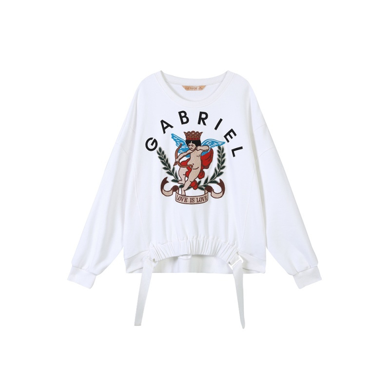 妖精的口袋秋冬纯棉ins港风欧货印花图案收腰设计卫衣女1