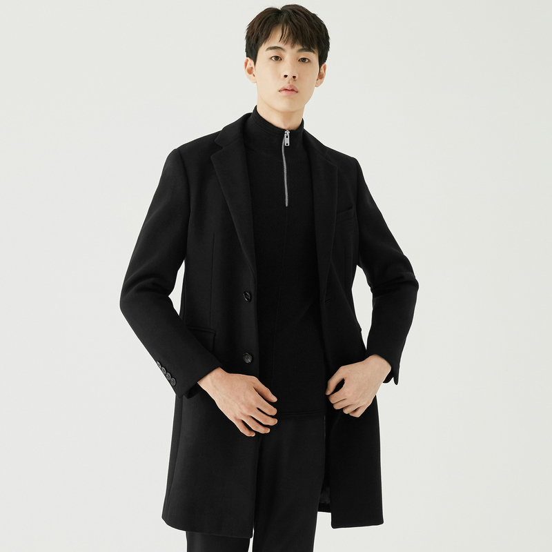 gxg男装冬季男士时尚流行帅气青年韩版黑色外套羊毛长款大衣男
