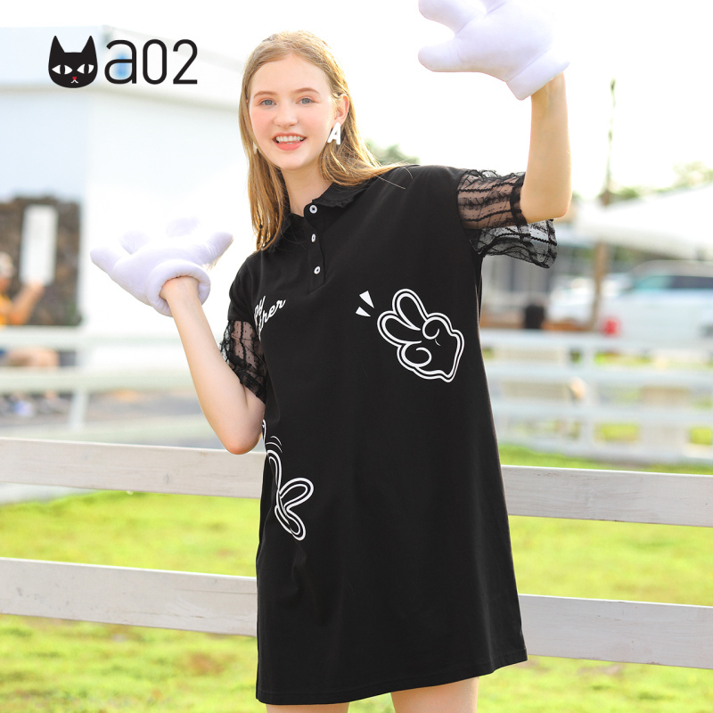 a02新款2020减龄卡通印花木耳边直筒显瘦连衣裙DTV2D0821DR