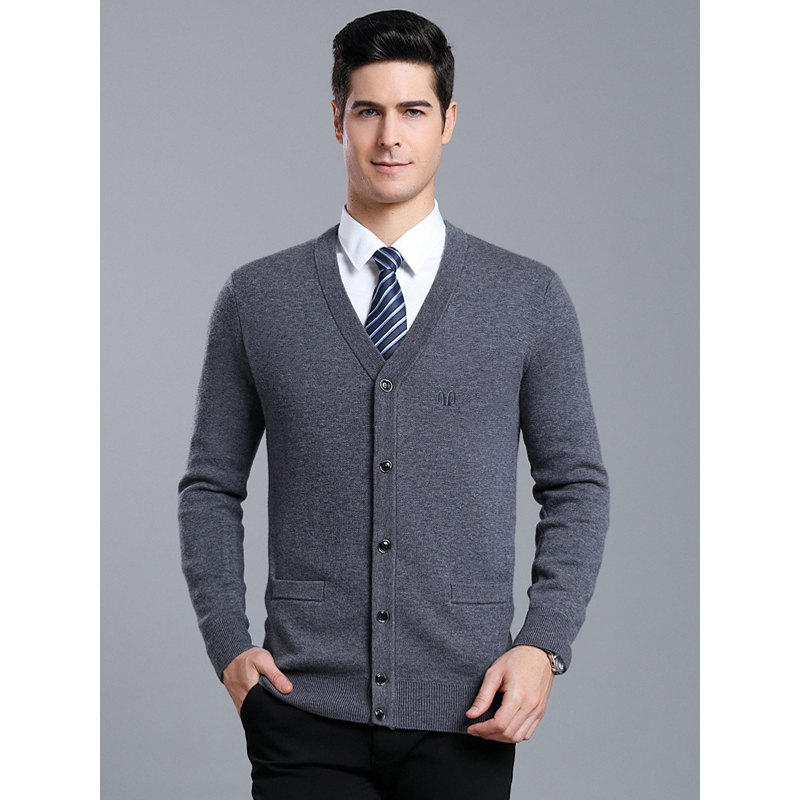 恒源祥男士羊毛开衫秋冬新款纯羊毛开衫长袖针织商务休闲男毛衣外套