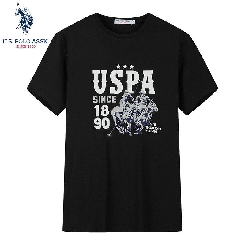 USPOLO ASSN（100%棉）夏季新款男士短袖T恤衫圆领印花图案潮牌运动休闲时尚简约宽松上衣